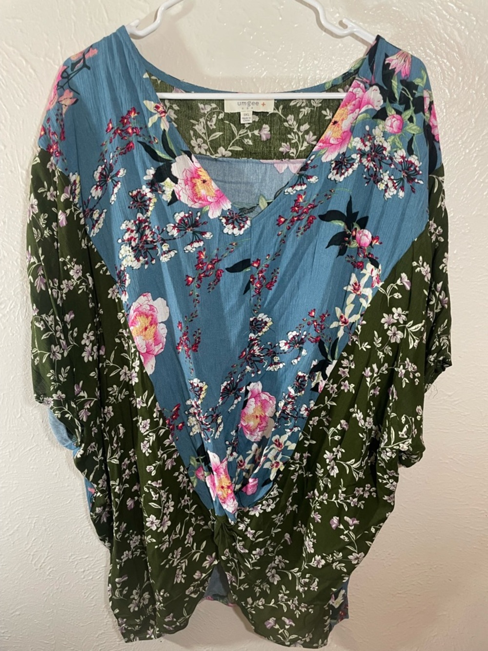 Umgee Blue and Olive Floral V-Neck Tunic